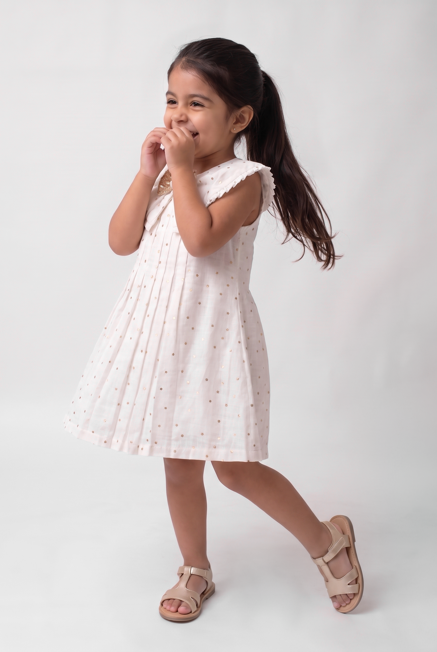 Star Print Cotton Dress With Fancy Bow