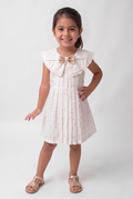 Star Print Cotton Dress With Fancy Bow