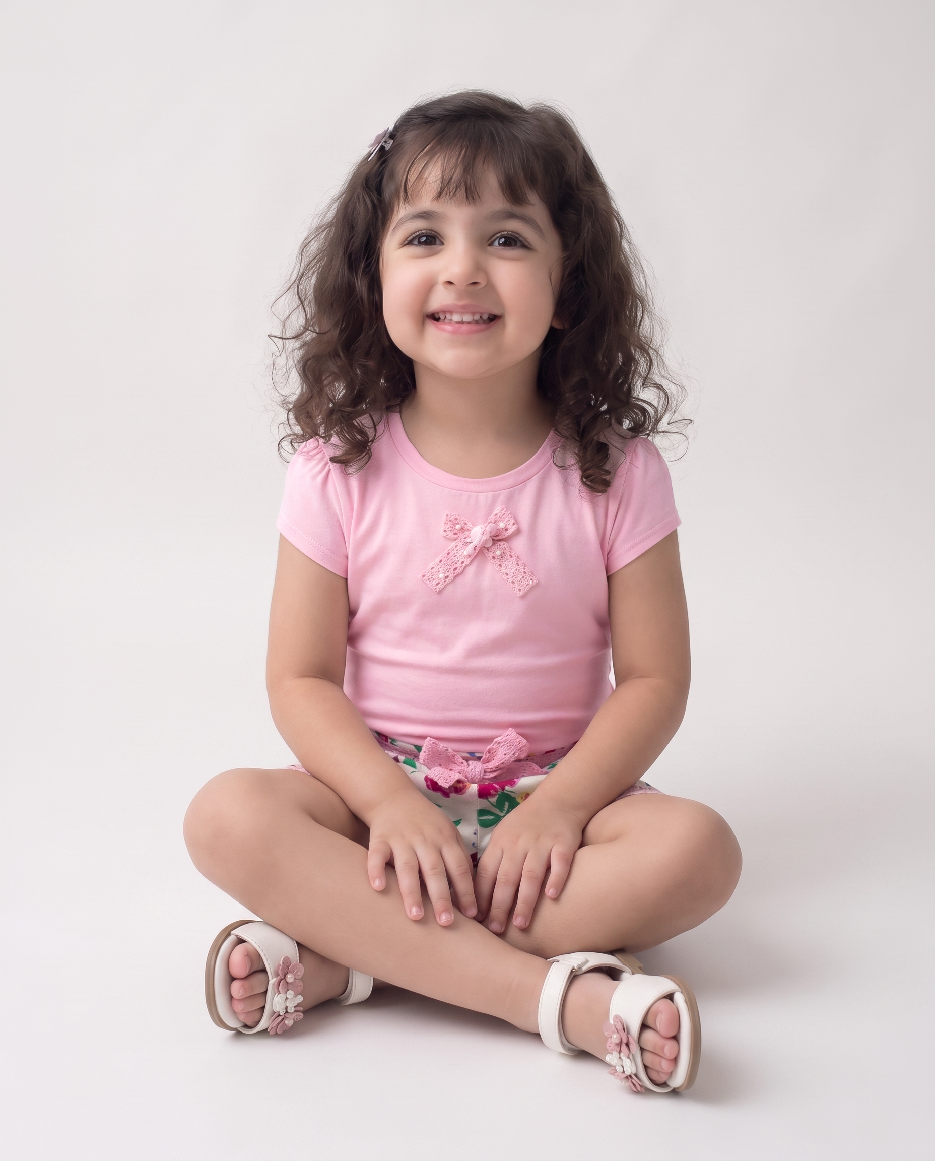 Cotton Lycra Pink Top With Floral Shorts