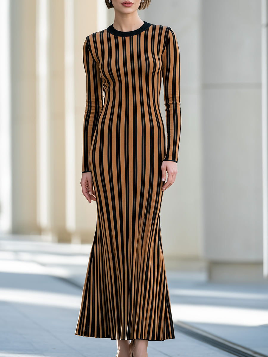 Vertical-Stripe Knit Mermaid Maxi Dress