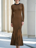 Vertical-Stripe Knit Mermaid Maxi Dress