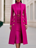 Double-Breasted Maxi Coat And Belted Knit Midi Dress Set