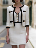 Contrast-Trim Tweed Jacket And Mini Dress Set