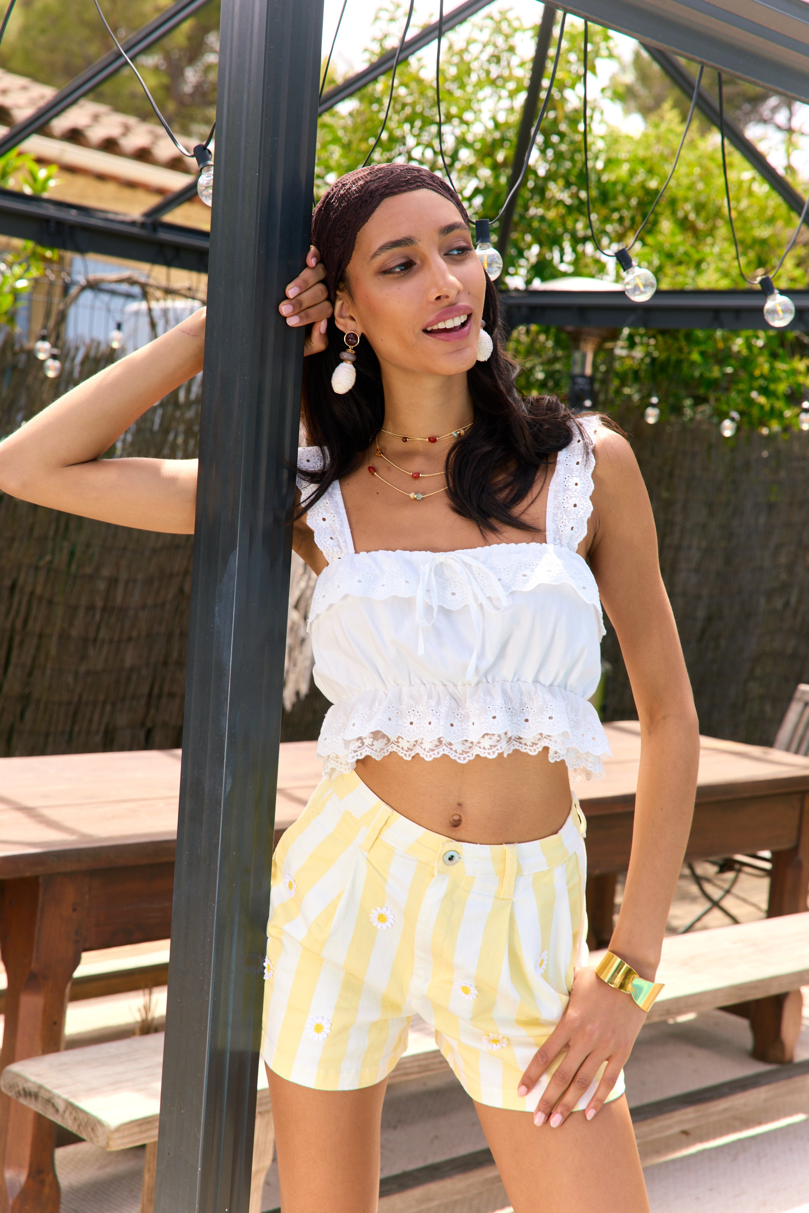 Short Rayé à Marguerites
