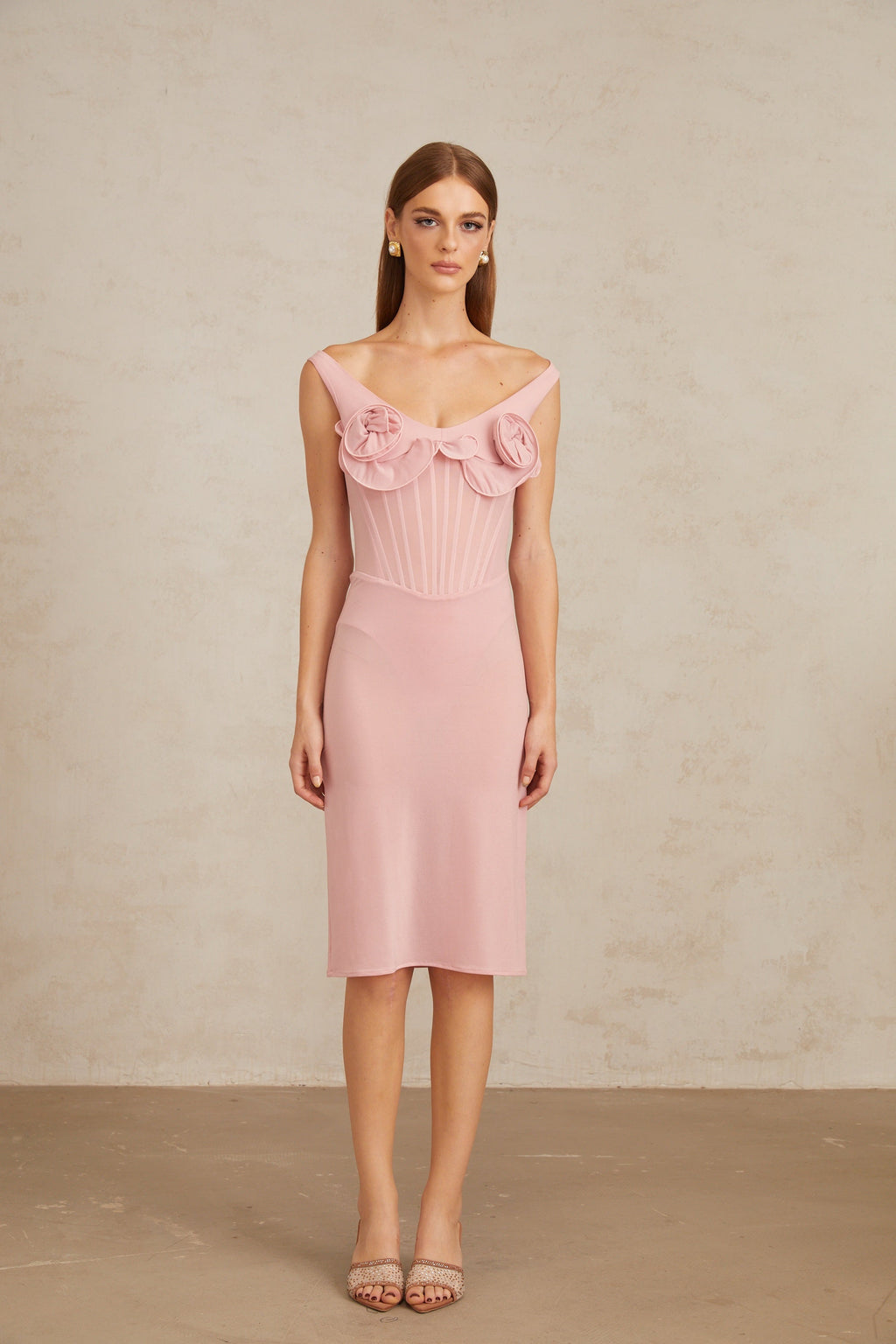 Aada Pink Fitted 3D Petal Midi Dress (Final Sale)
