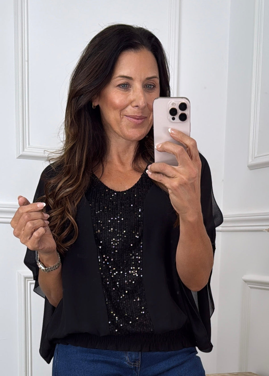 Tricia Black Sequin Detail Top