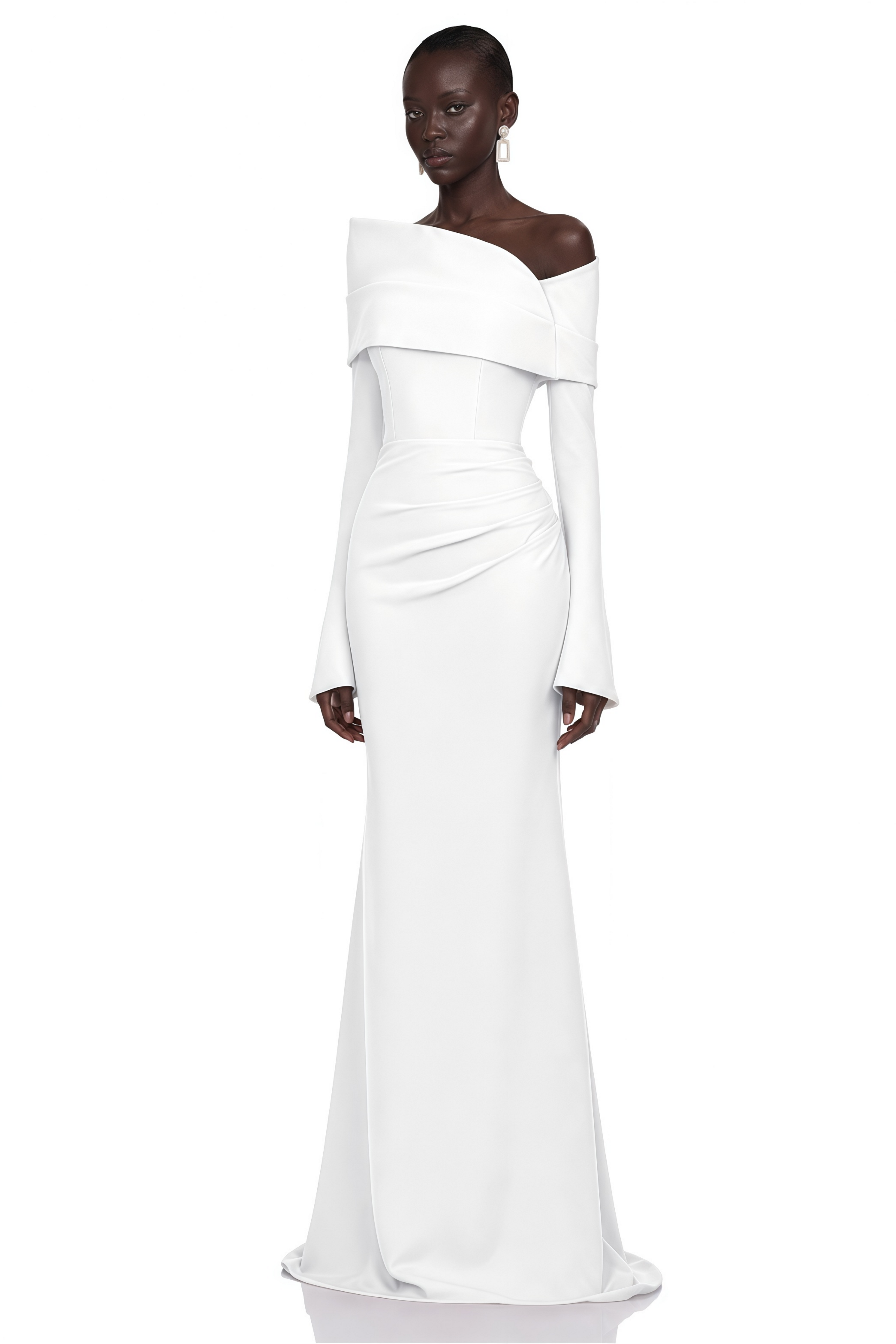 Alina White Asymmetrical Draped Maxi Dress