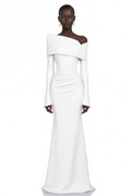Alina White Asymmetrical Draped Maxi Dress