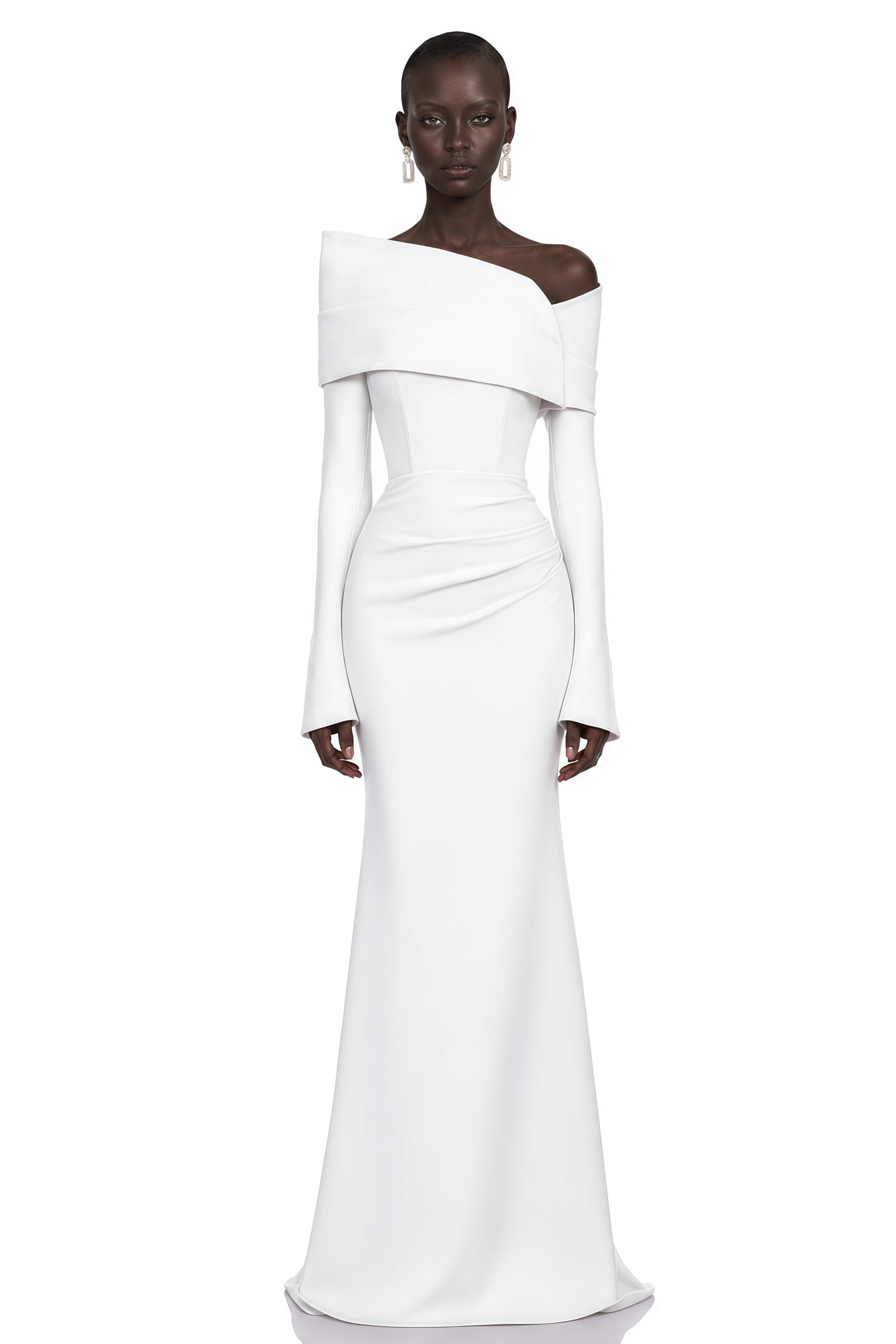 Alina White Asymmetrical Draped Maxi Dress