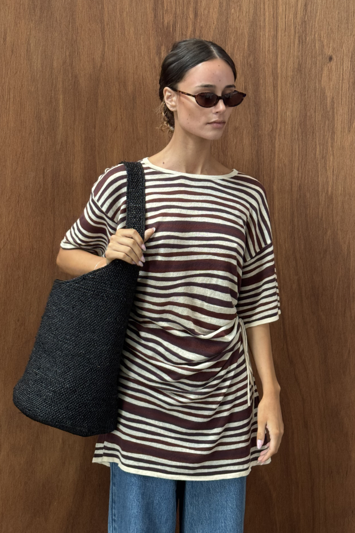 T-Shirt Knit Dress - Chocolate Stripe