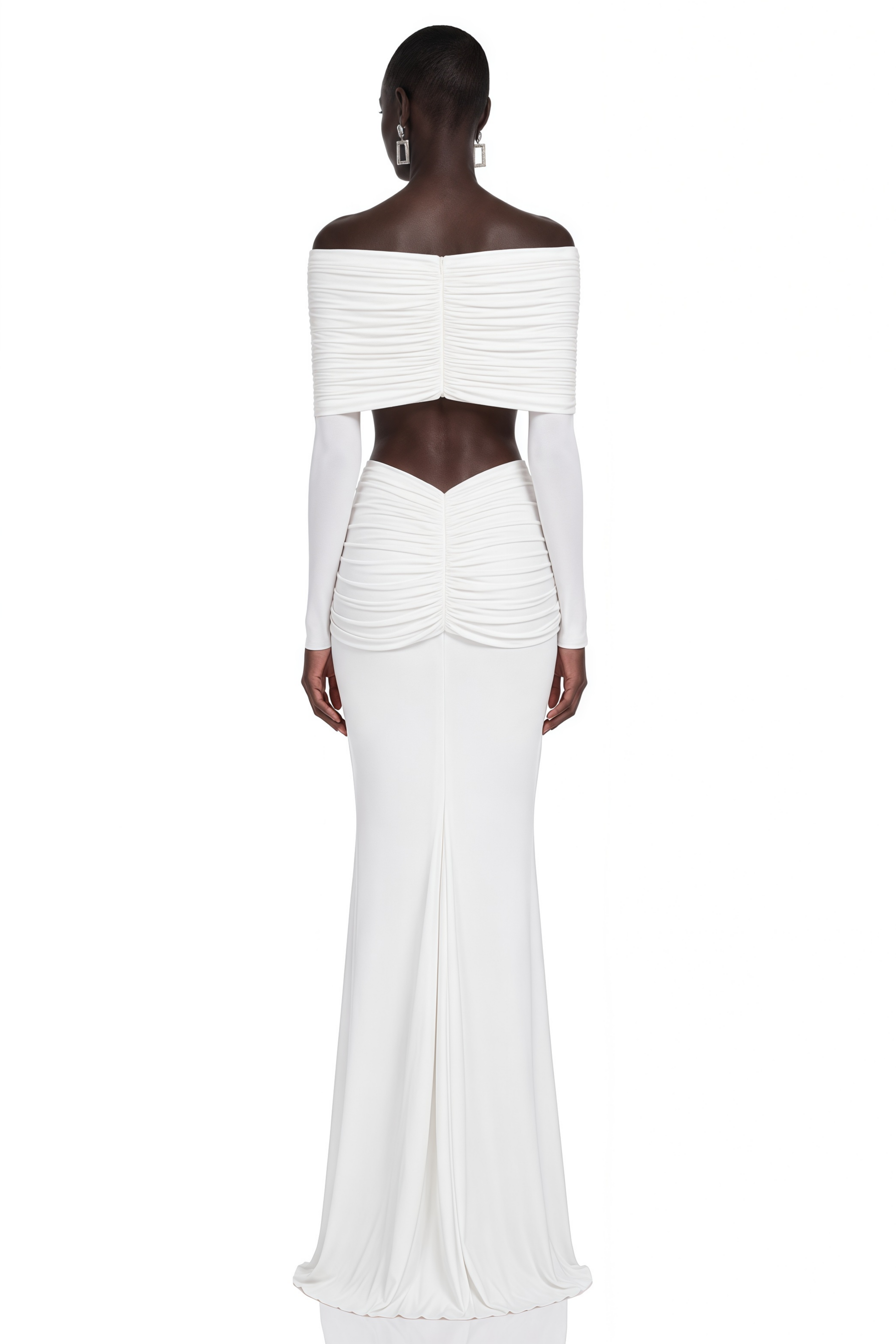 Celeste White Pleated Cape Crop Top & Skirt Set