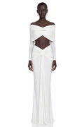 Celeste White Pleated Cape Crop Top & Skirt Set