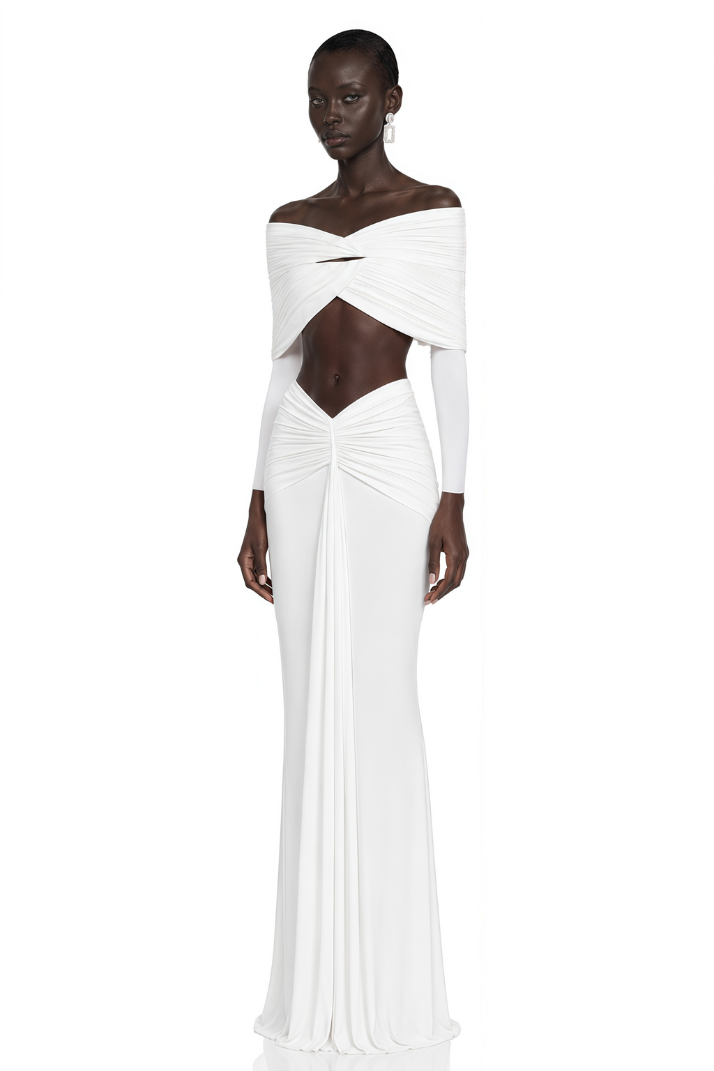 Celeste White Pleated Cape Crop Top & Skirt Set