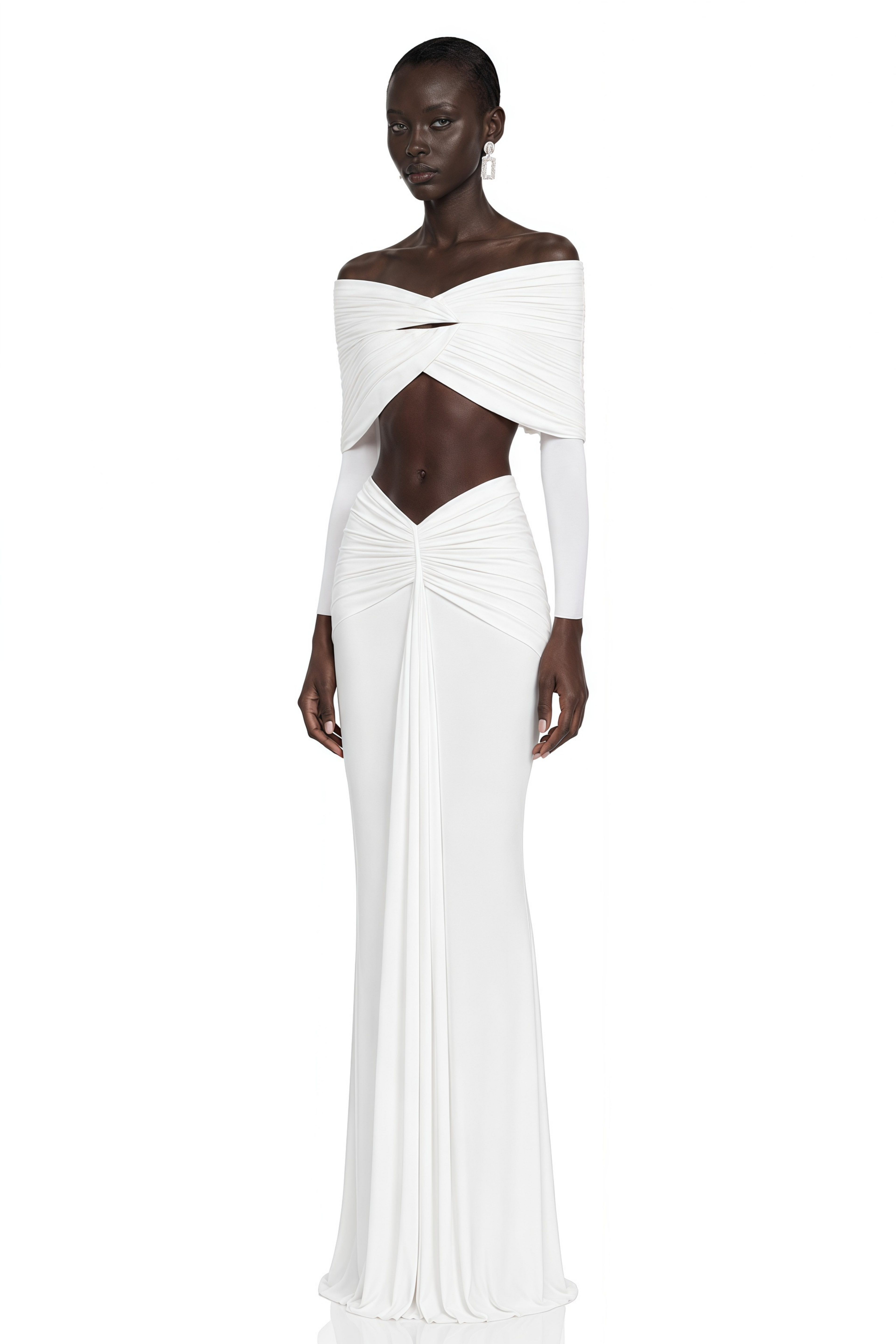 Celeste White Pleated Cape Crop Top & Skirt Set