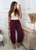 Trudy Wine Elasticated Cuff Pants (Pré-Encomenda)