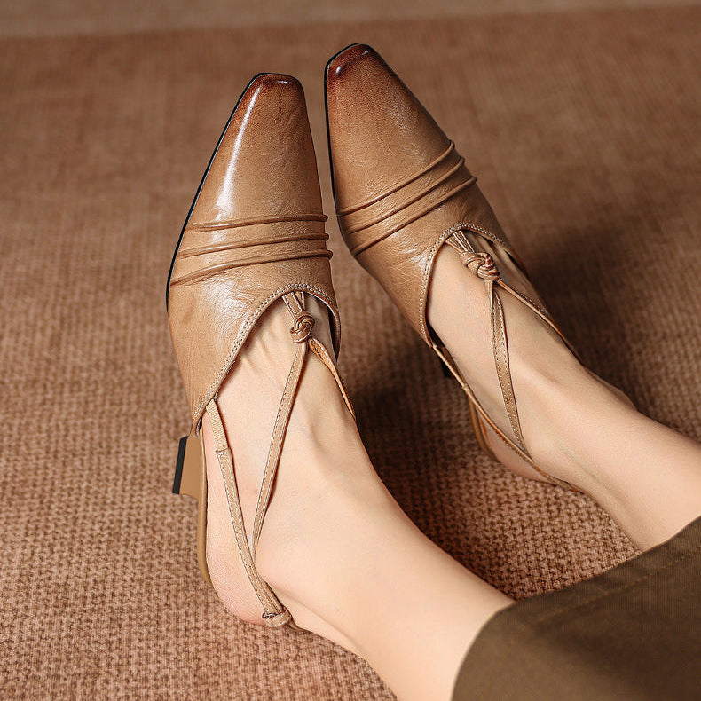 Enola Genuine Leather Cross-Strap Slingback Heels
