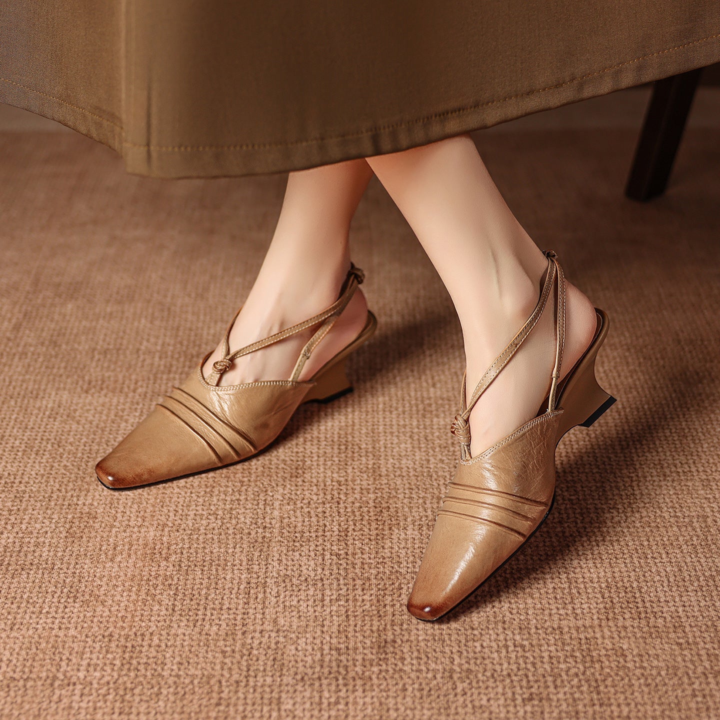 Enola Genuine Leather Cross-Strap Slingback Heels