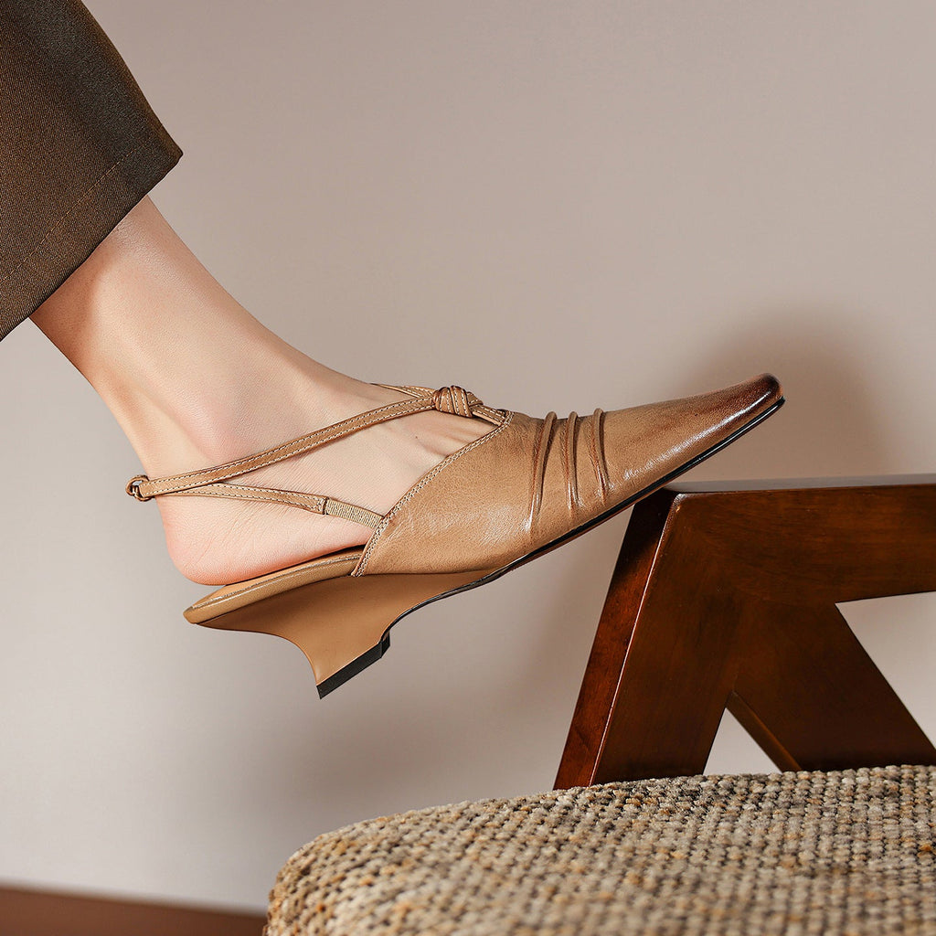 Enola Genuine Leather Cross-Strap Slingback Heels