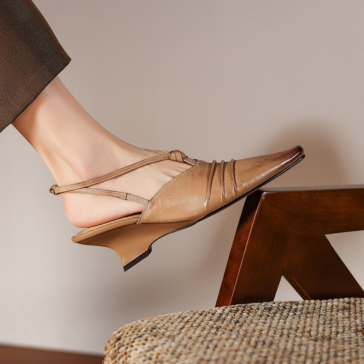 Enola Genuine Leather Cross-Strap Slingback Heels
