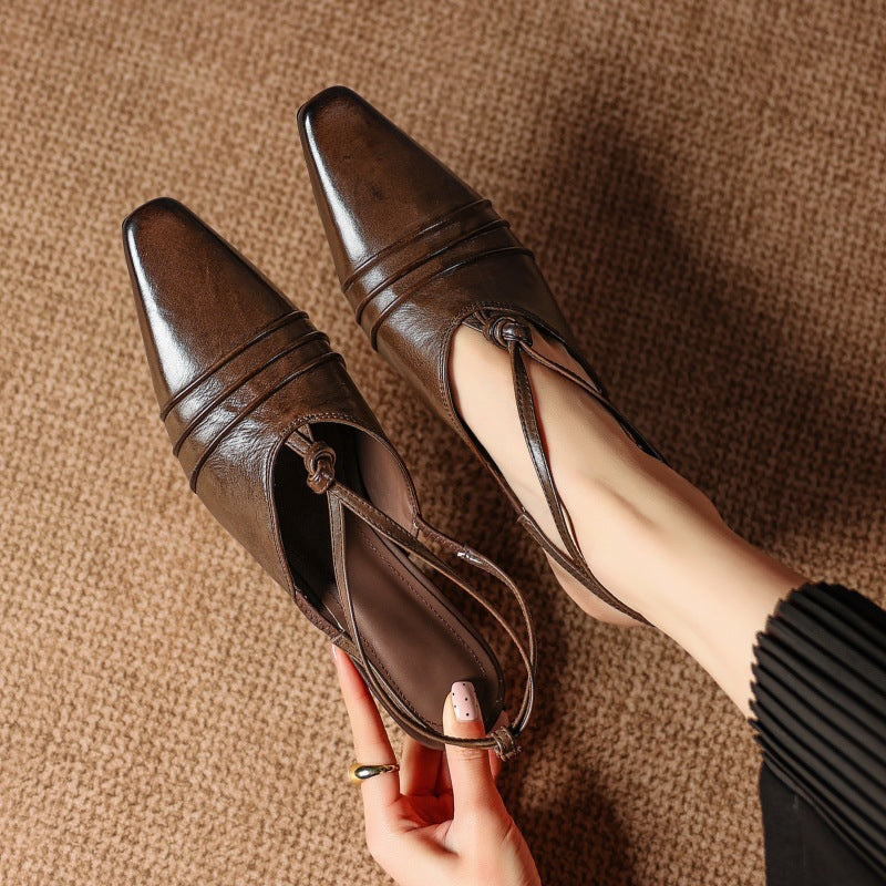 Enola Genuine Leather Cross-Strap Slingback Heels