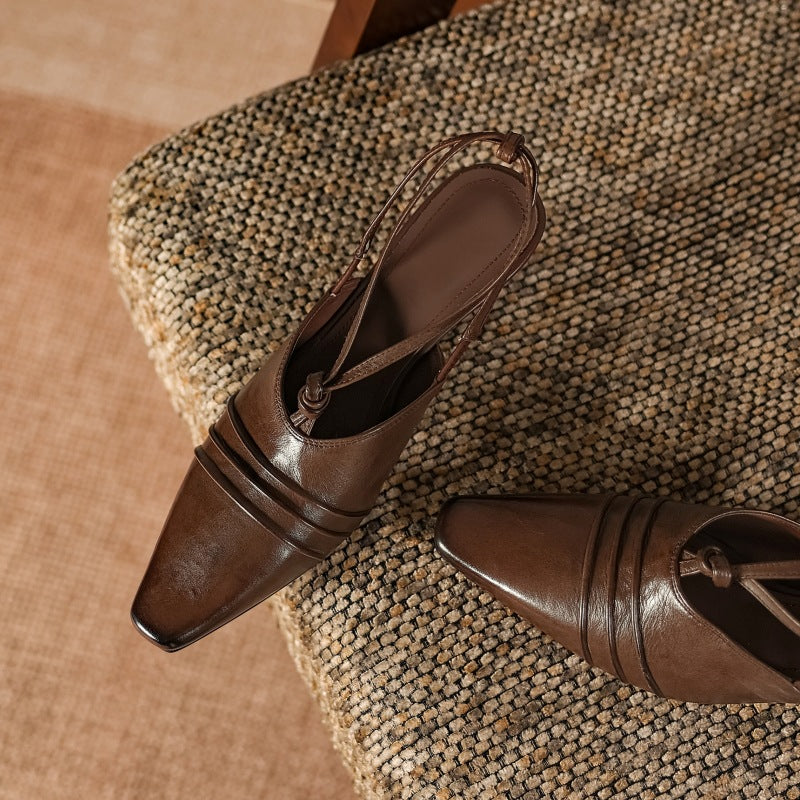 Enola Genuine Leather Cross-Strap Slingback Heels