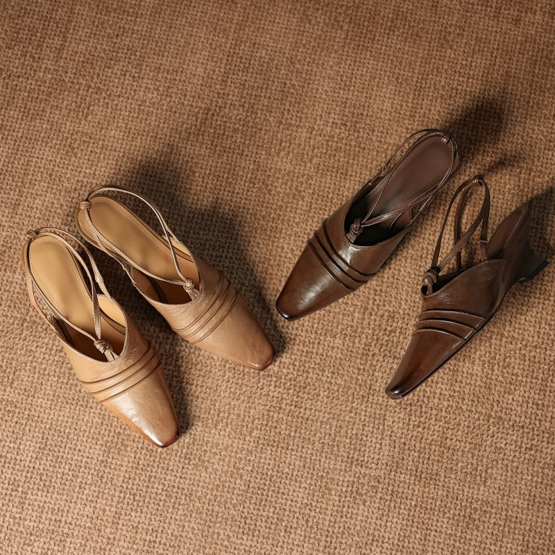 Enola Genuine Leather Cross-Strap Slingback Heels