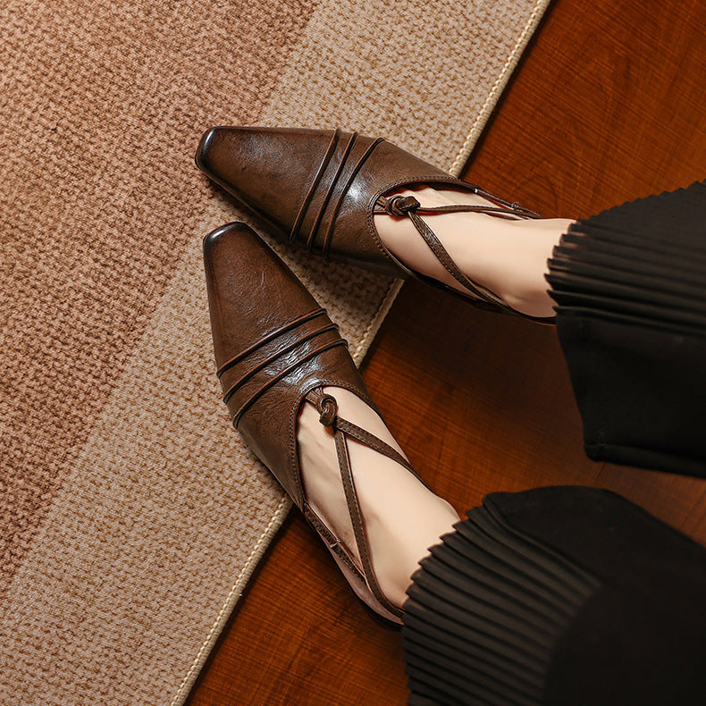 Enola Genuine Leather Cross-Strap Slingback Heels