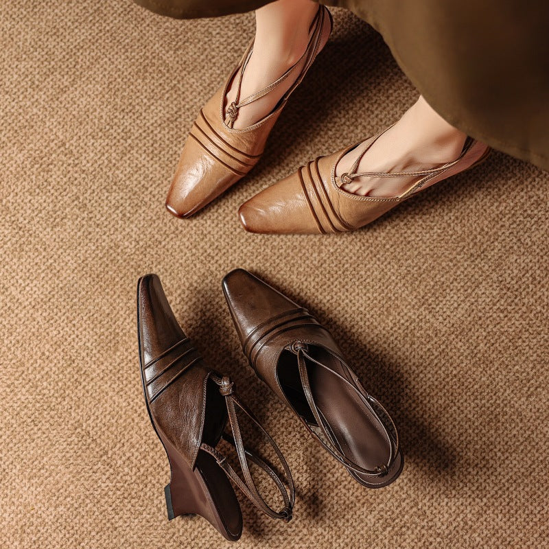 Enola Genuine Leather Cross-Strap Slingback Heels