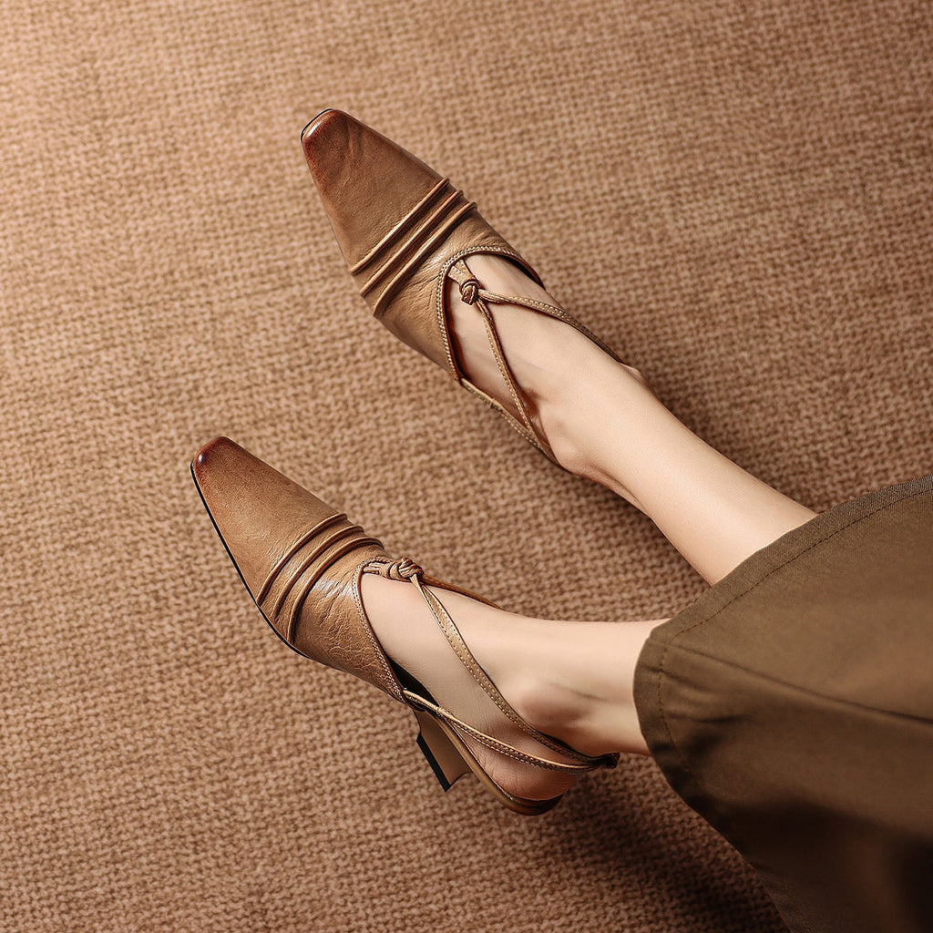 Enola Genuine Leather Cross-Strap Slingback Heels