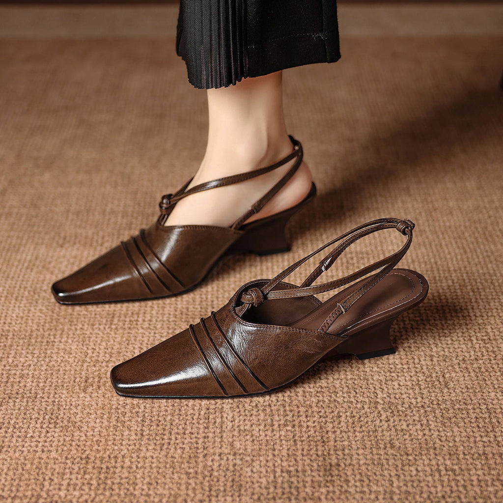 Enola Genuine Leather Cross-Strap Slingback Heels