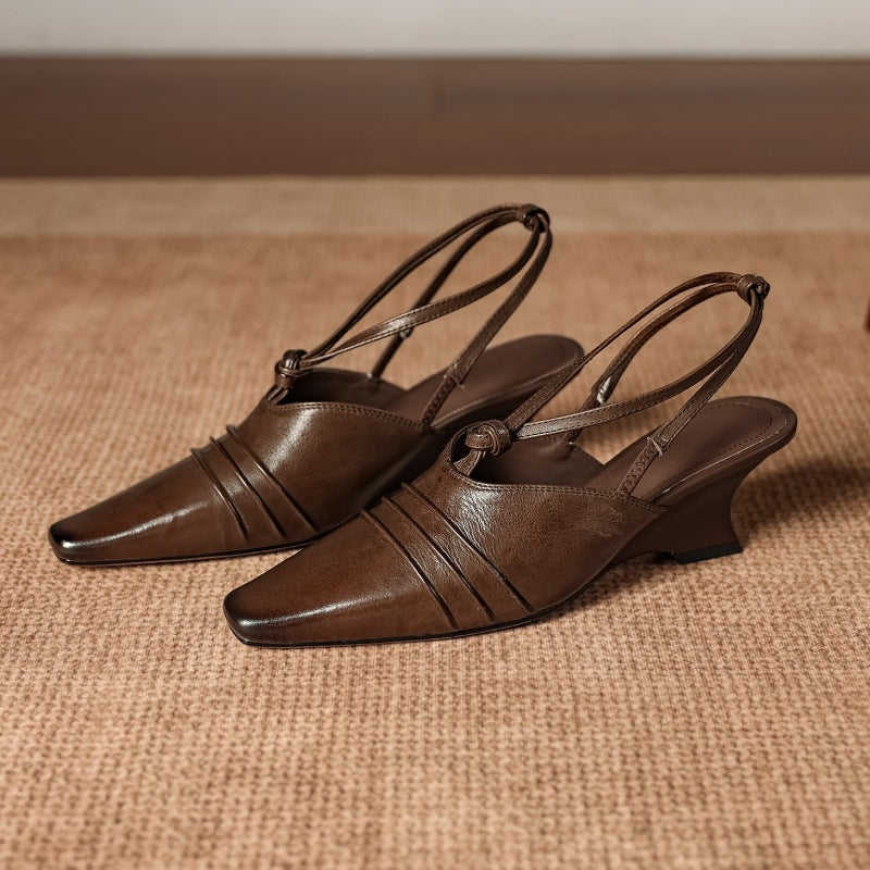 Enola Genuine Leather Cross-Strap Slingback Heels