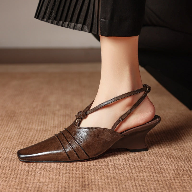 Enola Genuine Leather Cross-Strap Slingback Heels