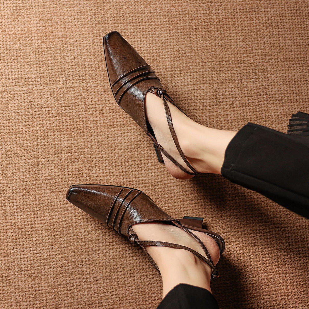 Enola Genuine Leather Cross-Strap Slingback Heels
