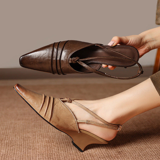 Enola Genuine Leather Cross-Strap Slingback Heels