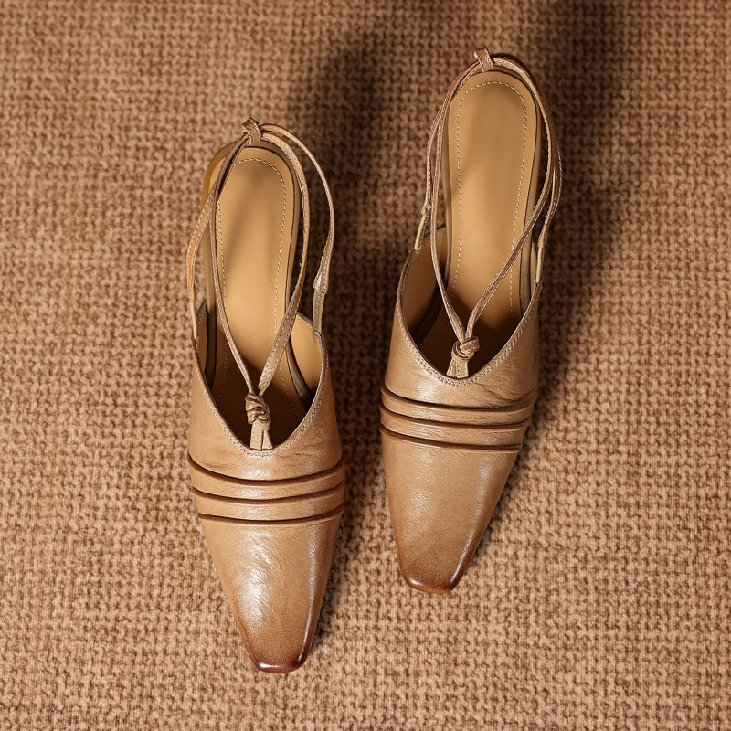 Enola Genuine Leather Cross-Strap Slingback Heels