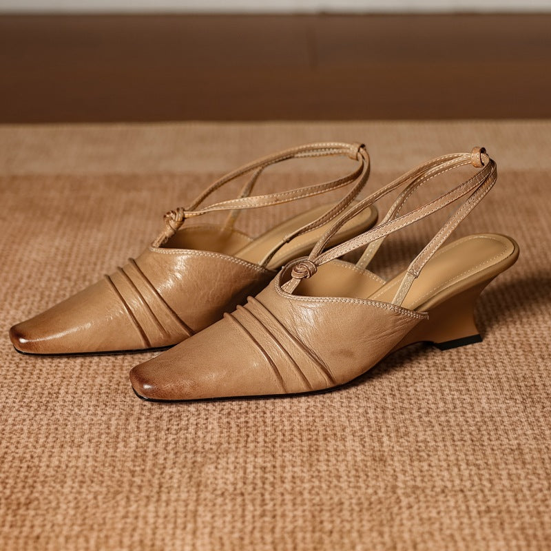 Enola Genuine Leather Cross-Strap Slingback Heels