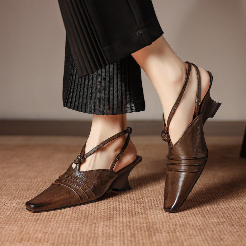 Enola Genuine Leather Cross-Strap Slingback Heels