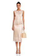Paisley Champagne Pink Satin Lace Top & Skirt Set
