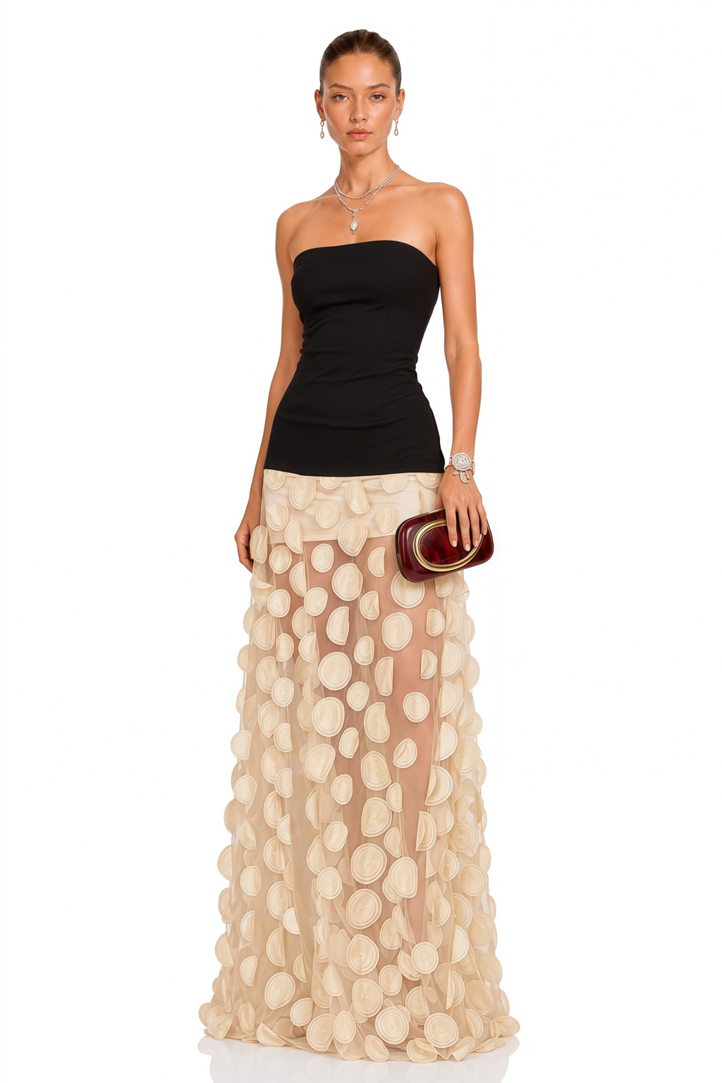 Xénia Contrast-color 3d-polka-dot Maxi Dress