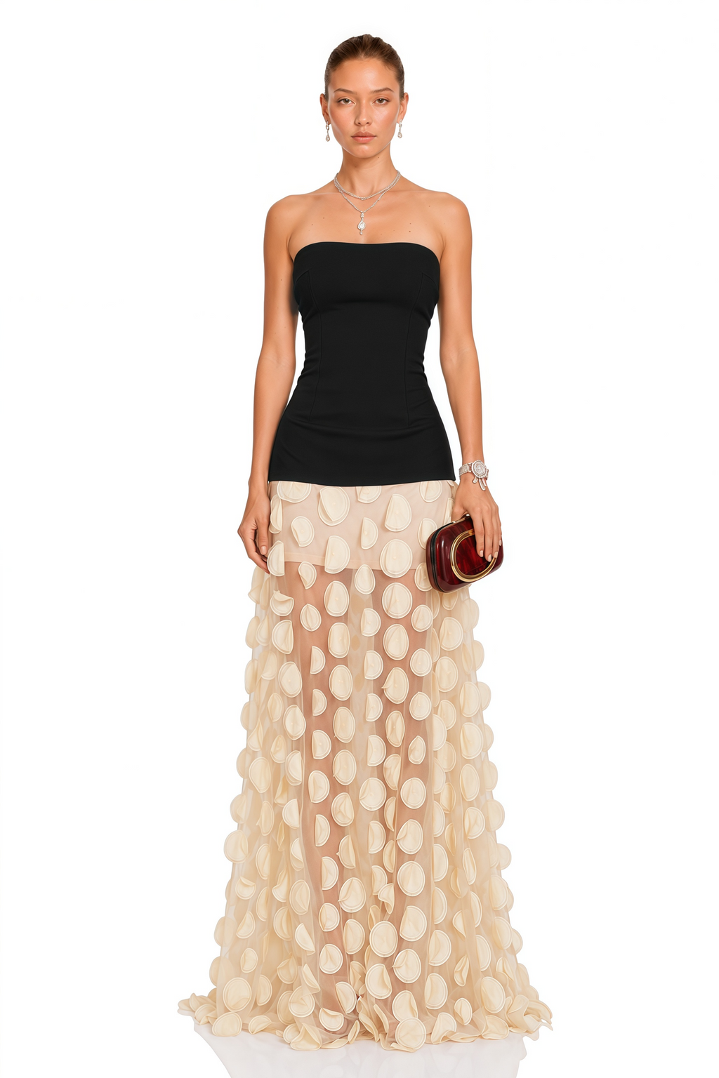 Xénia Contrast-color 3d-polka-dot Maxi Dress