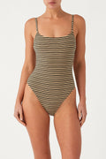 Towelling Simple One Piece - Black Stripe
