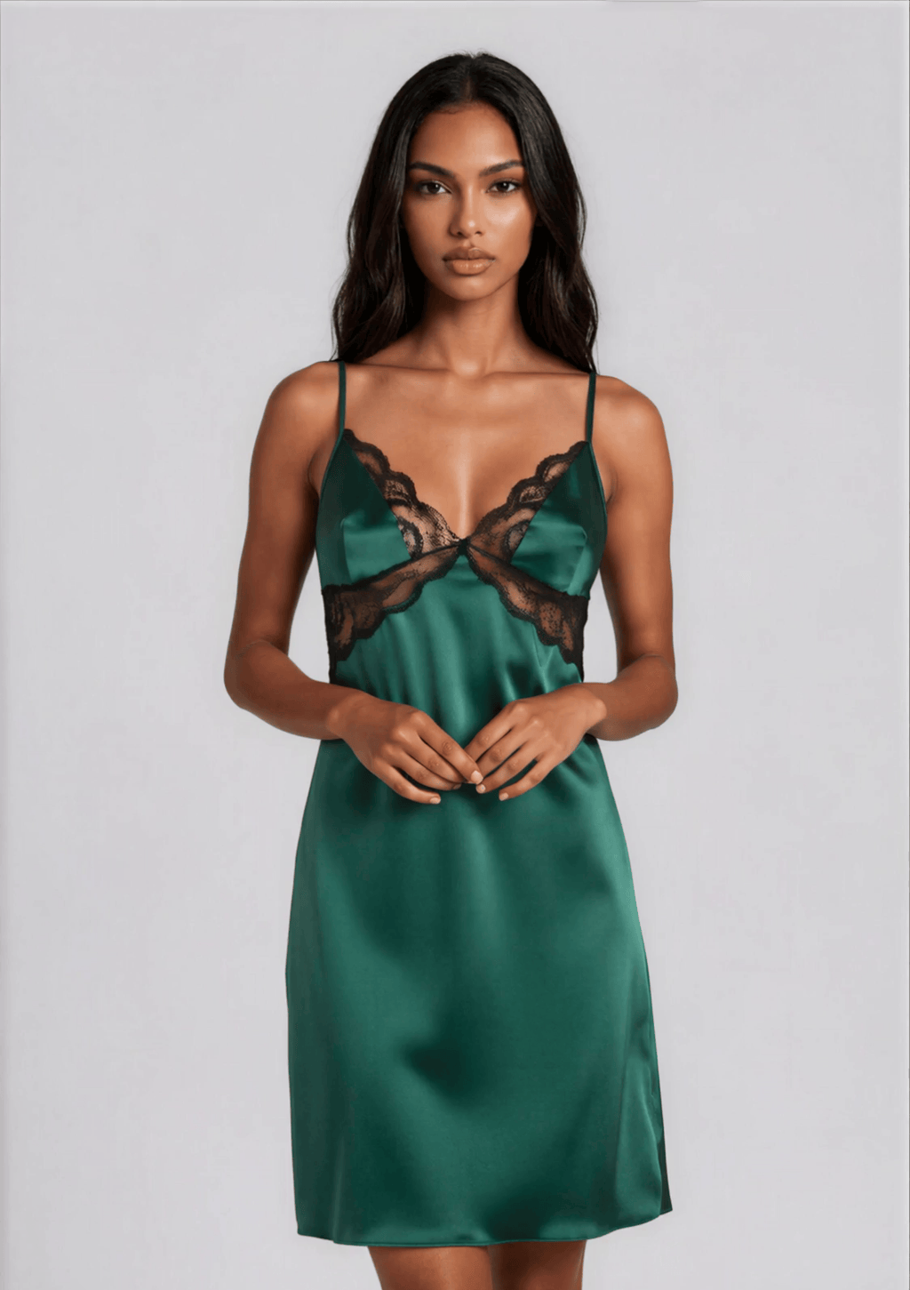 Satin Muse Short Emerald Slip
